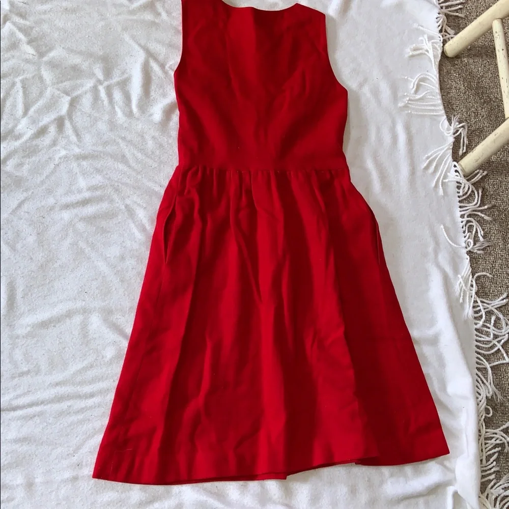 Lanz wool Red Sleeveless jumper Dress with pockets belt made in USA. Size small - Picture 7 of 10